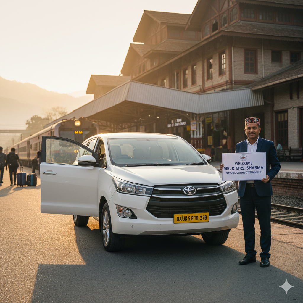 Srinagar railway taxi service 2026 - professional driver with SUV at Srinagar Railway Station ready for transfer