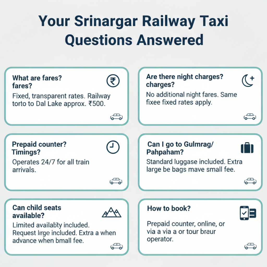 Srinagar Railway Taxi Service 2026: Fares & Booking | Nature Connect 11 Srinagar railway taxi service - frequently asked questions with visual answers and helpful icons