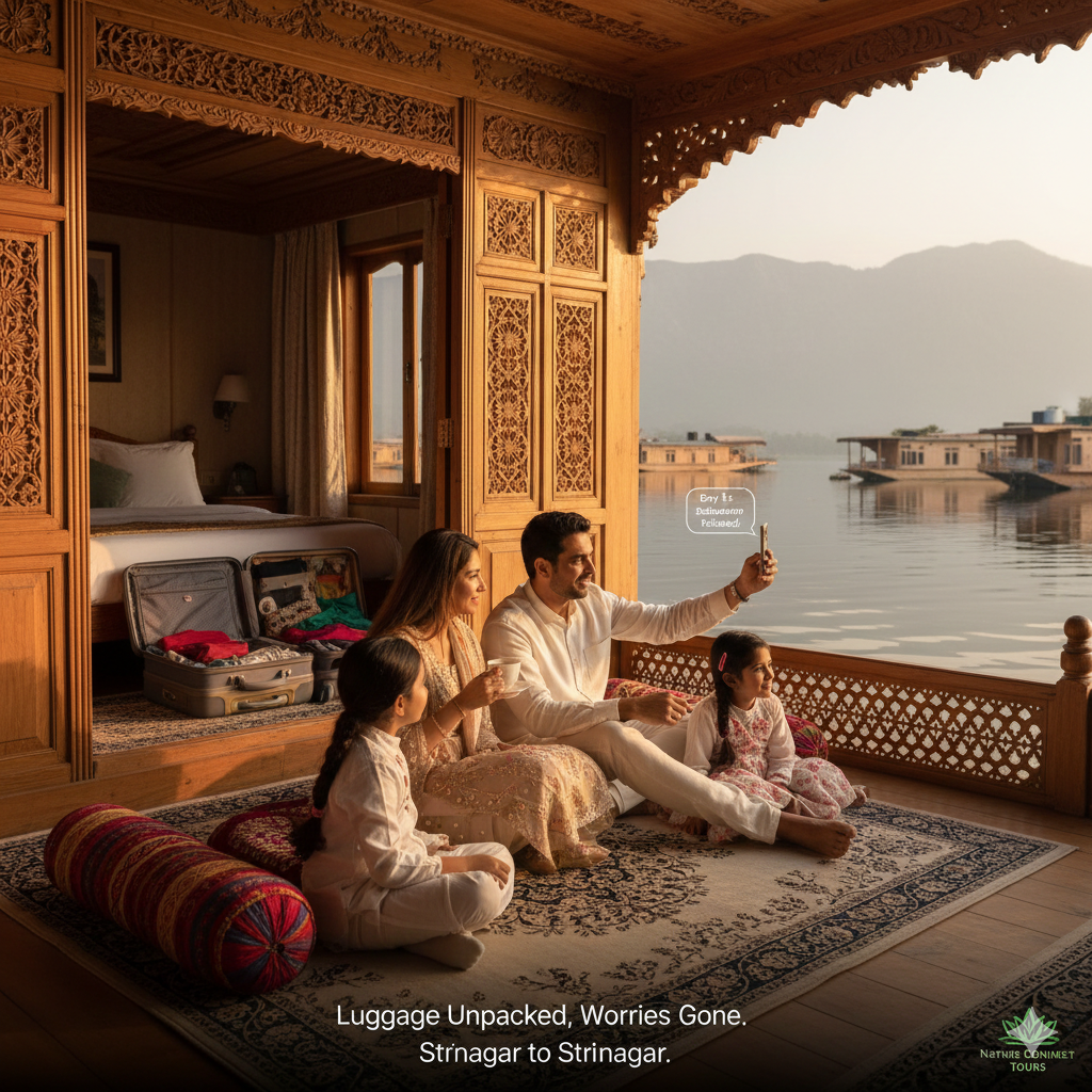 Srinagar to Srinagar package tour basecamp model - 5 consecutive nights same houseboat with day trips, luggage unpacked once