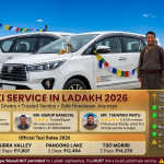 Best taxi service in Ladakh 2026 award-winning drivers guide with white SUV at Khardung La permits oxygen, official rates Leh local ₹3,000 Nubra 2 days ₹11,807 Pangong 2 days ₹12,464 Tso Moriri 2 days ₹14,276, India National Tourism Award 2025, critical rule outsider taxis not allowed
