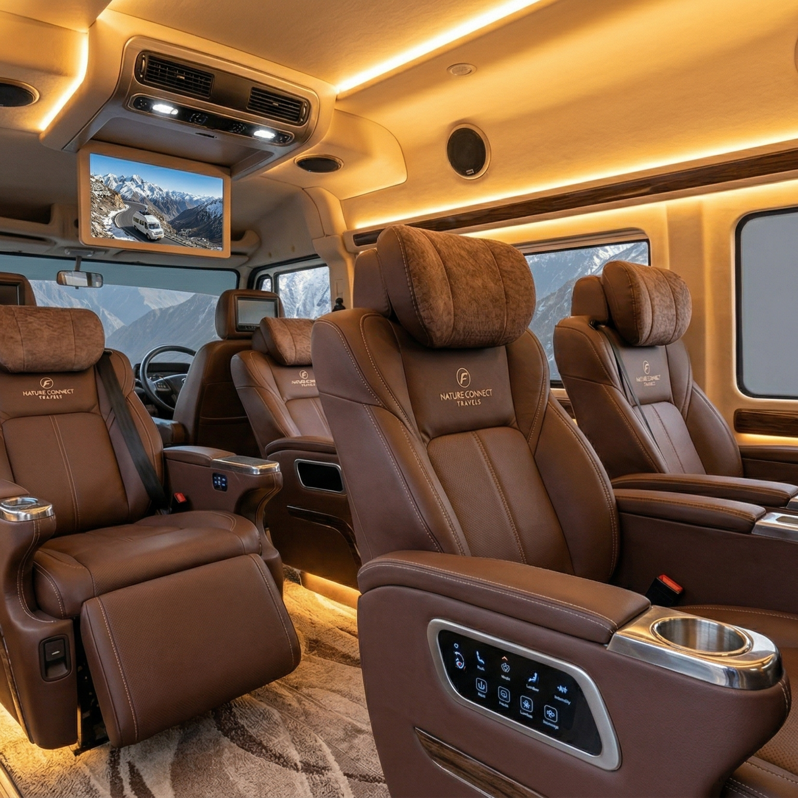 Force Urbania Hire Leh Ladakh 2026: Luxury Cab Booking 9 Force Urbania hire Leh Ladakh luxury interior with massage recliner seats and premium finishes