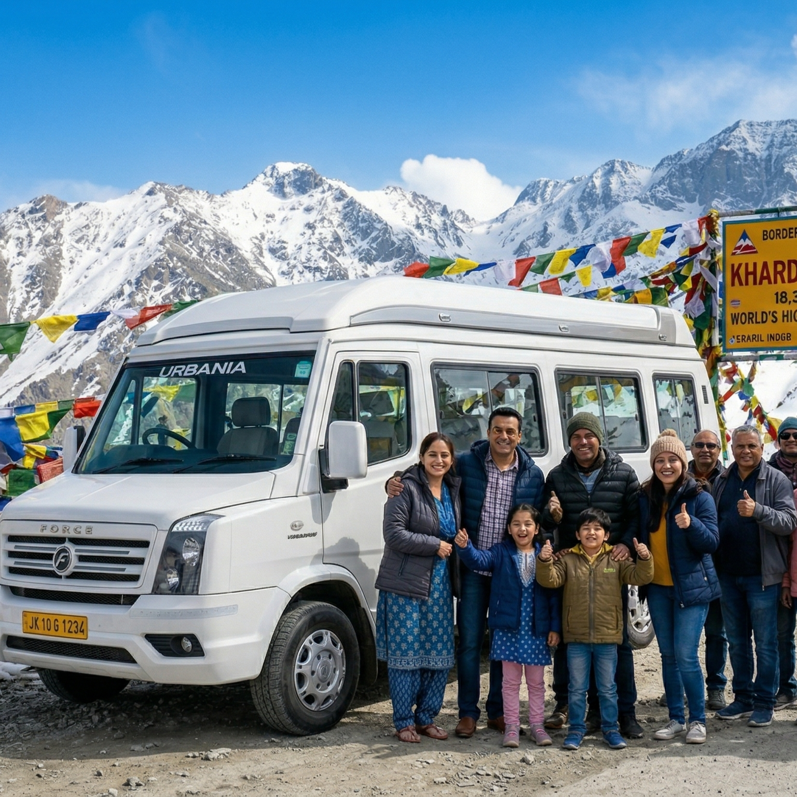 Force Urbania Hire Leh Ladakh 2026: Luxury Cab Booking 7 Force Urbania hire Leh Ladakh - luxury van at Khardung La world's highest motorable road