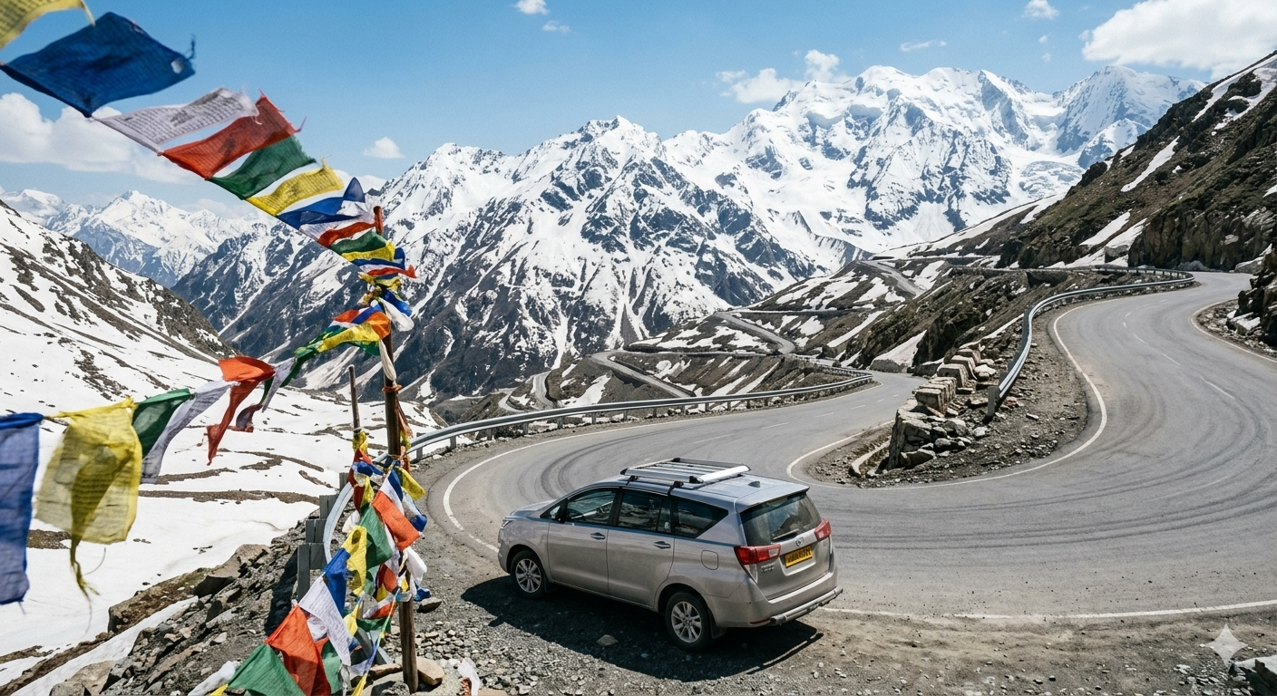   Srinagar to Leh taxi package 2026 - a rugged SUV on the Himalayan highway ready for the epic journey.