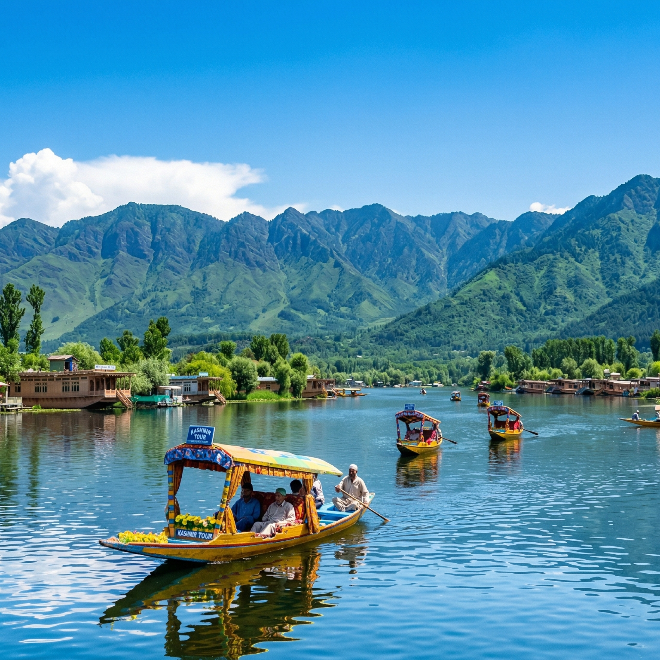 Top places to visit in Kashmir in July 2026 - Dal Lake with lush green mountains and shikaras