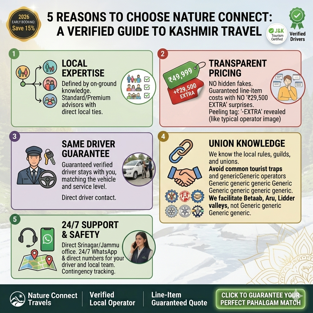 Why choose Nature Connect Travels for Pahalgam trip packages with five trust factors