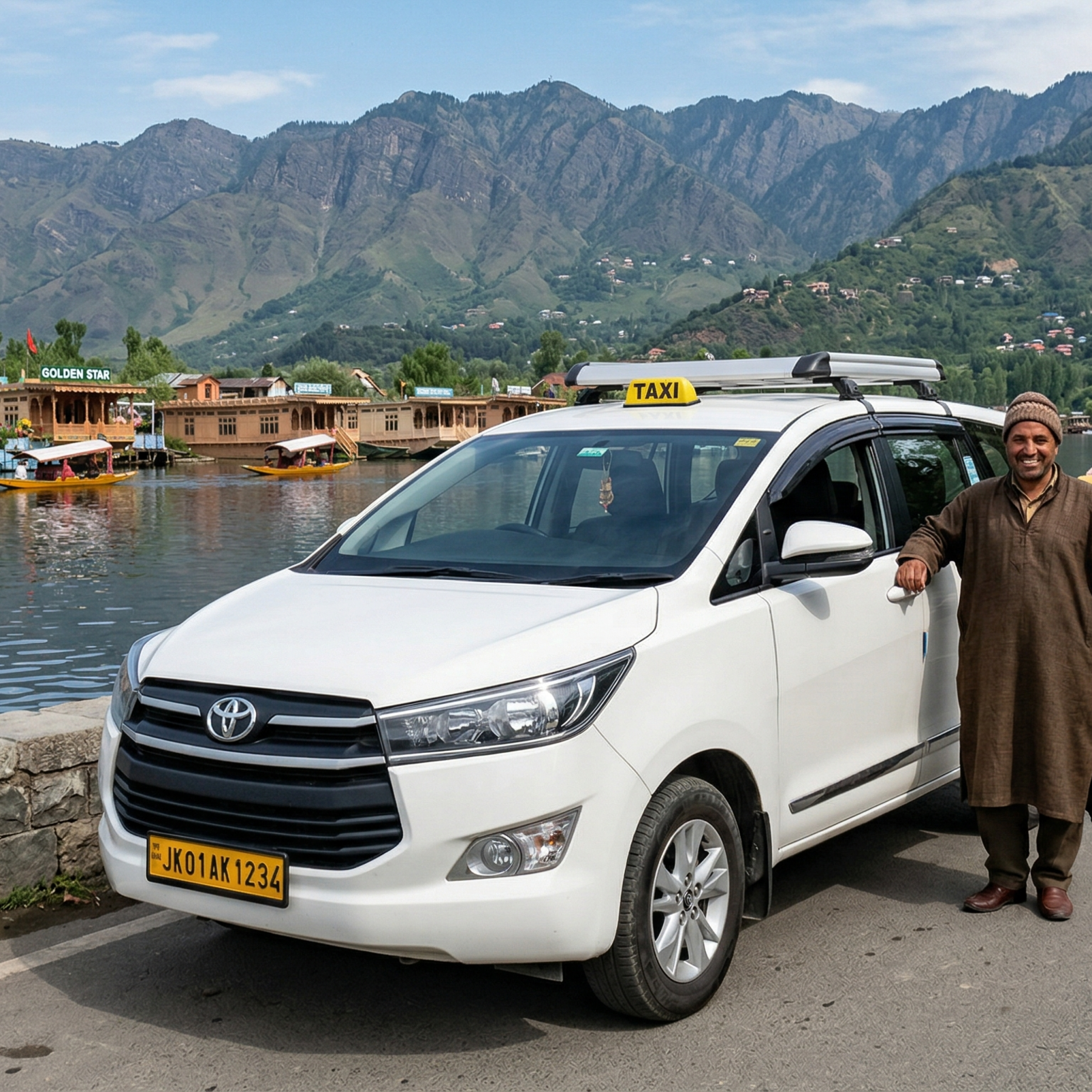 Best cab service in Kashmir - Innova taxi at Dal Lake with verified driver