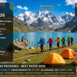 Kashmir trekking packages 2026 - trekkers at Vishansar Lake on Kashmir Great Lakes trek, camping tents, Great Lakes 8-day ₹18,900-21,450, Tarsar Marsar 7-day ₹17,450, Gangabal 6-day ₹8,000-12,000
