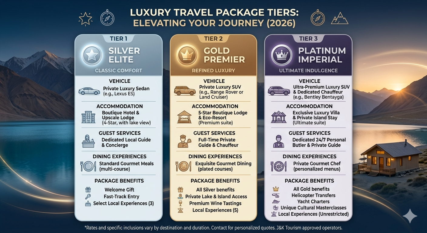 Ladakh luxury tour packages 2026 - premium, luxury, and ultra-luxury tiers comparison with inclusions