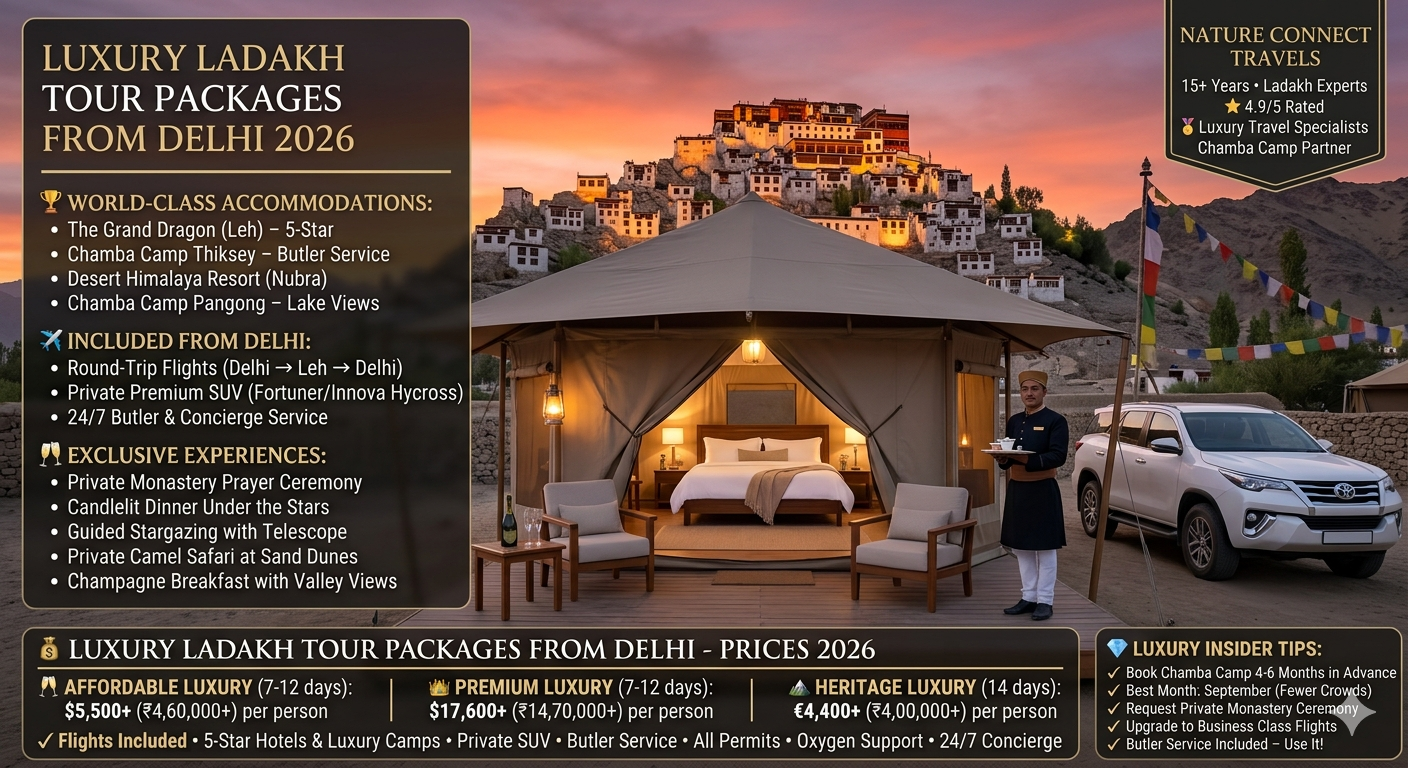 Luxury Ladakh Tour Packages from Delhi 2026 | 7 Days @ 45,000