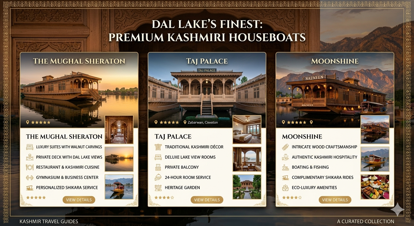 Luxury houseboat packages Srinagar - top premium houseboats on Dal Lake comparison