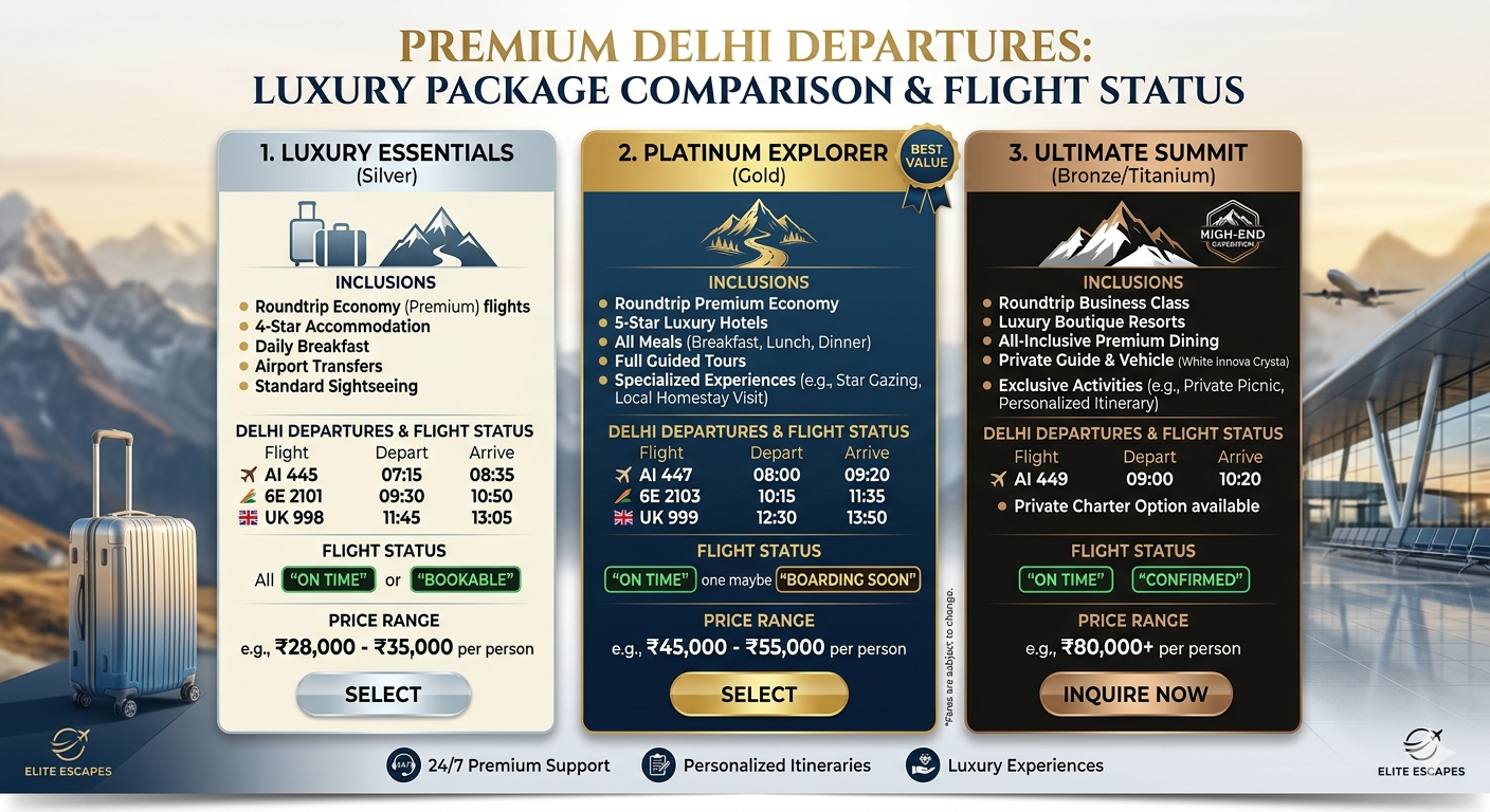 Premium Ladakh tour packages from Delhi 2026 - price comparison chart with deluxe and premium tiers