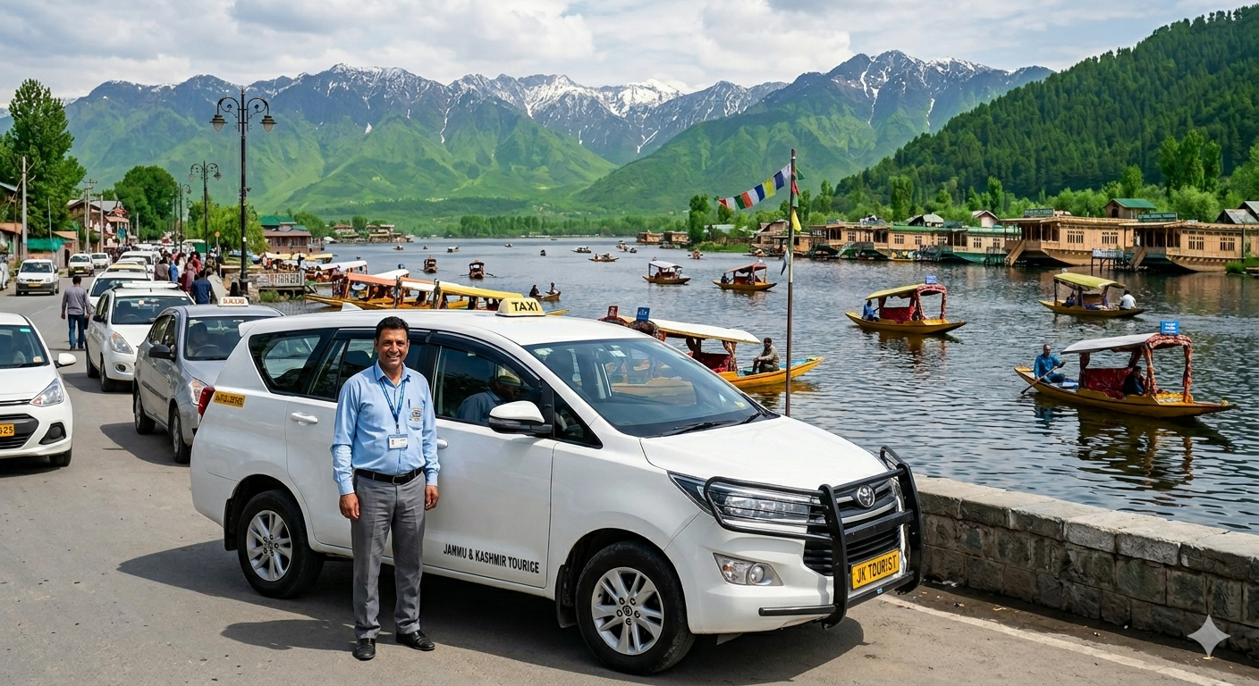 Taxi services in Srinagar 2026 - sedan taxi at Dal Lake Boulevard with verified driver