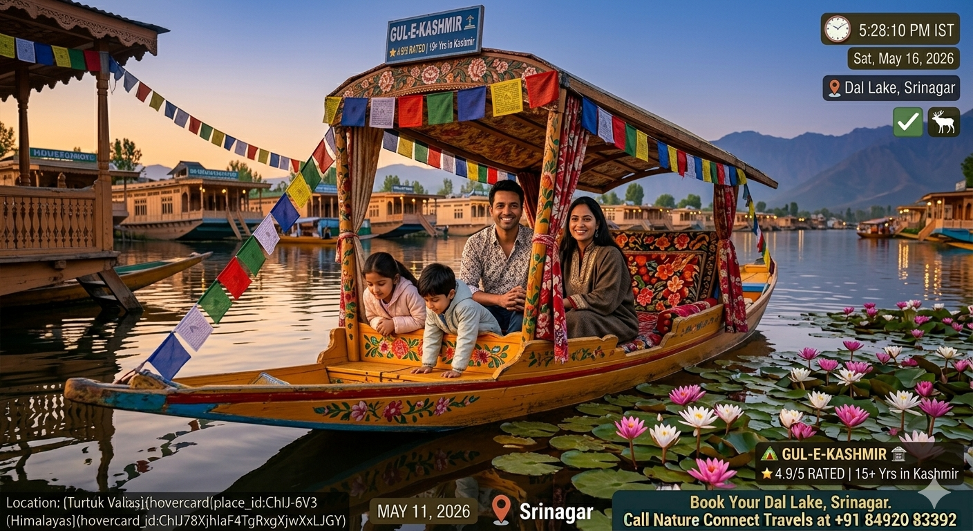 6 days 5 nights Kashmir package from Delhi - family enjoying shikara ride on Dal Lake with houseboats in background