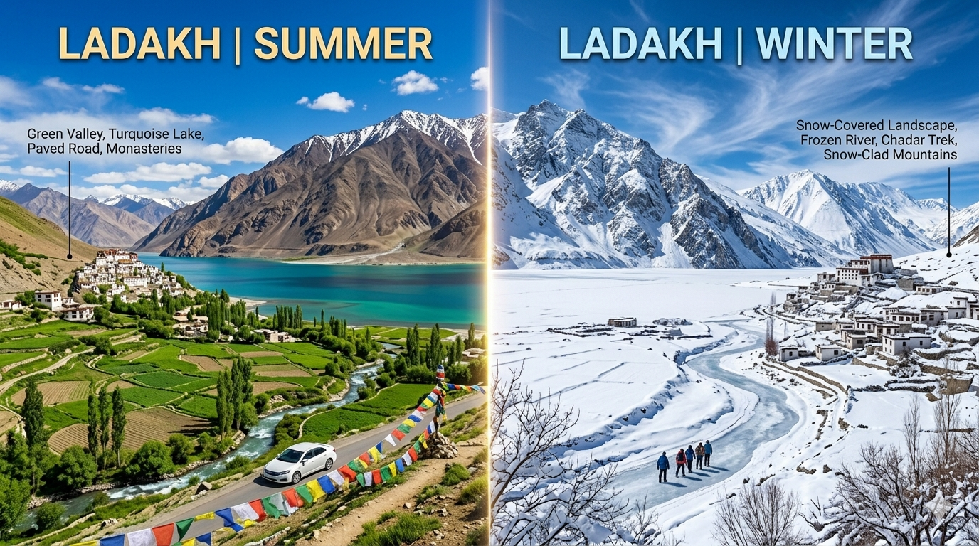Best time to visit Ladakh 2026 - summer and winter season comparison