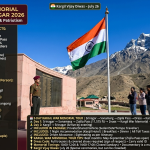 Kargil War Memorial tour from Srinagar 2026 - Dras War Memorial with Indian tricolor flag, Wall of Remembrance with 527 martyrs names, soldier in Army uniform, visitors paying respects, Tololing and Tiger Hill peaks in background, day trip 2 days ₹3,500-6,000 per person, Srinagar-Leh circuit 9 days ₹22,997, Zanskar Valley tour 6 days ₹23,700, complete LOC tour 12 days ₹85,200, fixed departure ₹29,500 per couple, memorial timings 10-12 and 14-17, closed Sundays, dress code full trousers and covered shoes