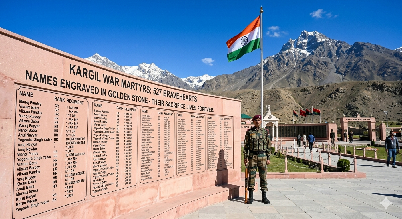 Kargil War Memorial tour from Srinagar - Wall of Remembrance with names of 527 martyrs
