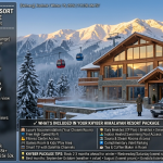 Khyber Himalayan Resort Gulmarg package 2026 - The Khyber resort in winter with snow, timber architecture, Gulmarg Gondola ascending Affarwat peaks, luxury SUV at entrance, concierge welcoming guests, Premier Double Room ₹24,110-35,000 per night, Luxury Room with Balcony ₹35,000-48,000, One-Bedroom Suite ₹75,000-95,000, Family Suite ₹1,20,000-1,50,000+, seasonal rates August best value