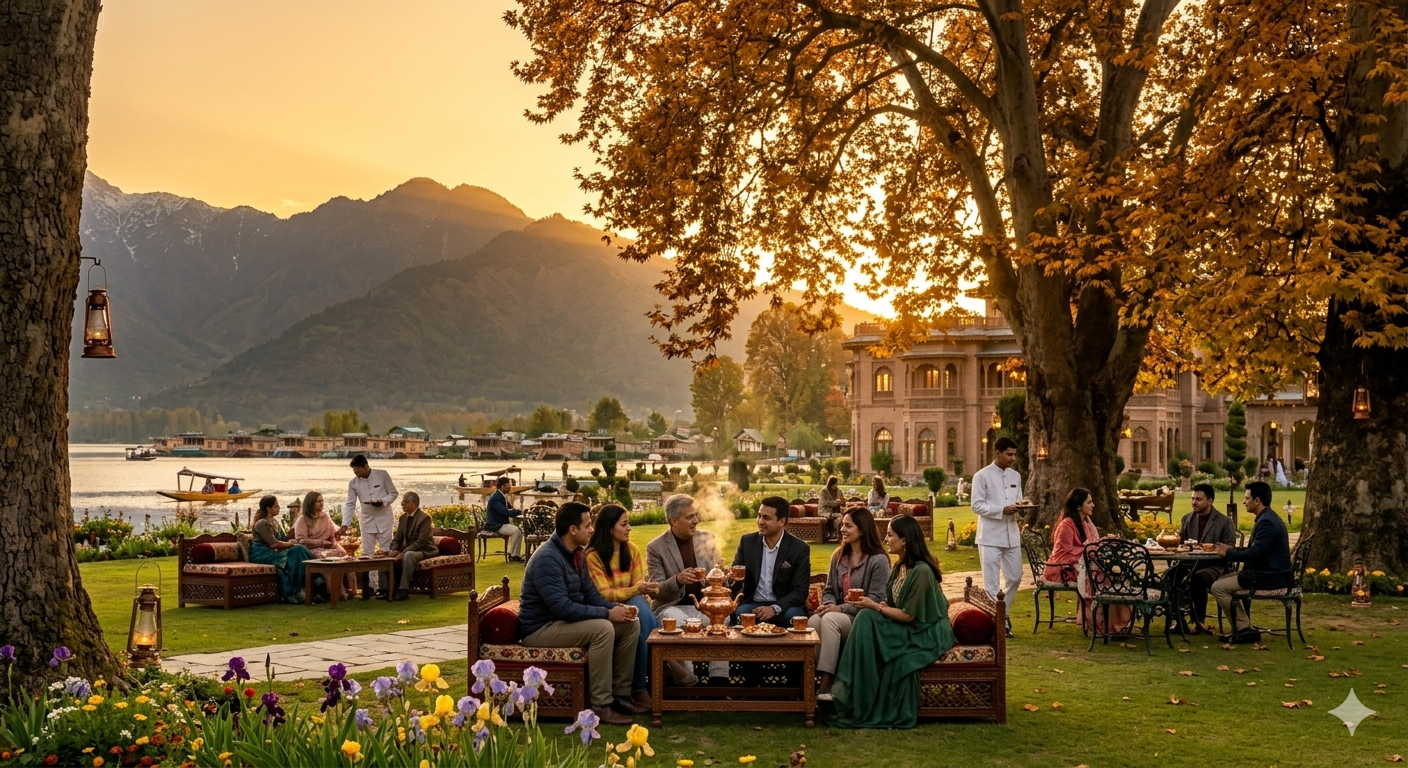  Lalit Srinagar palace hotel package - Chinar garden at the palace with mountain views