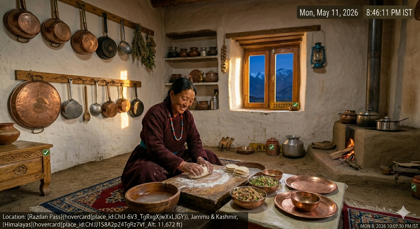 Nubra Valley offbeat homestay package - Ladakhi woman making momos in traditional homestay kitchen