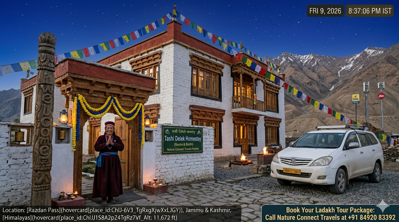 Nubra Valley offbeat homestay package - traditional Ladakhi homestay with local woman welcoming guests