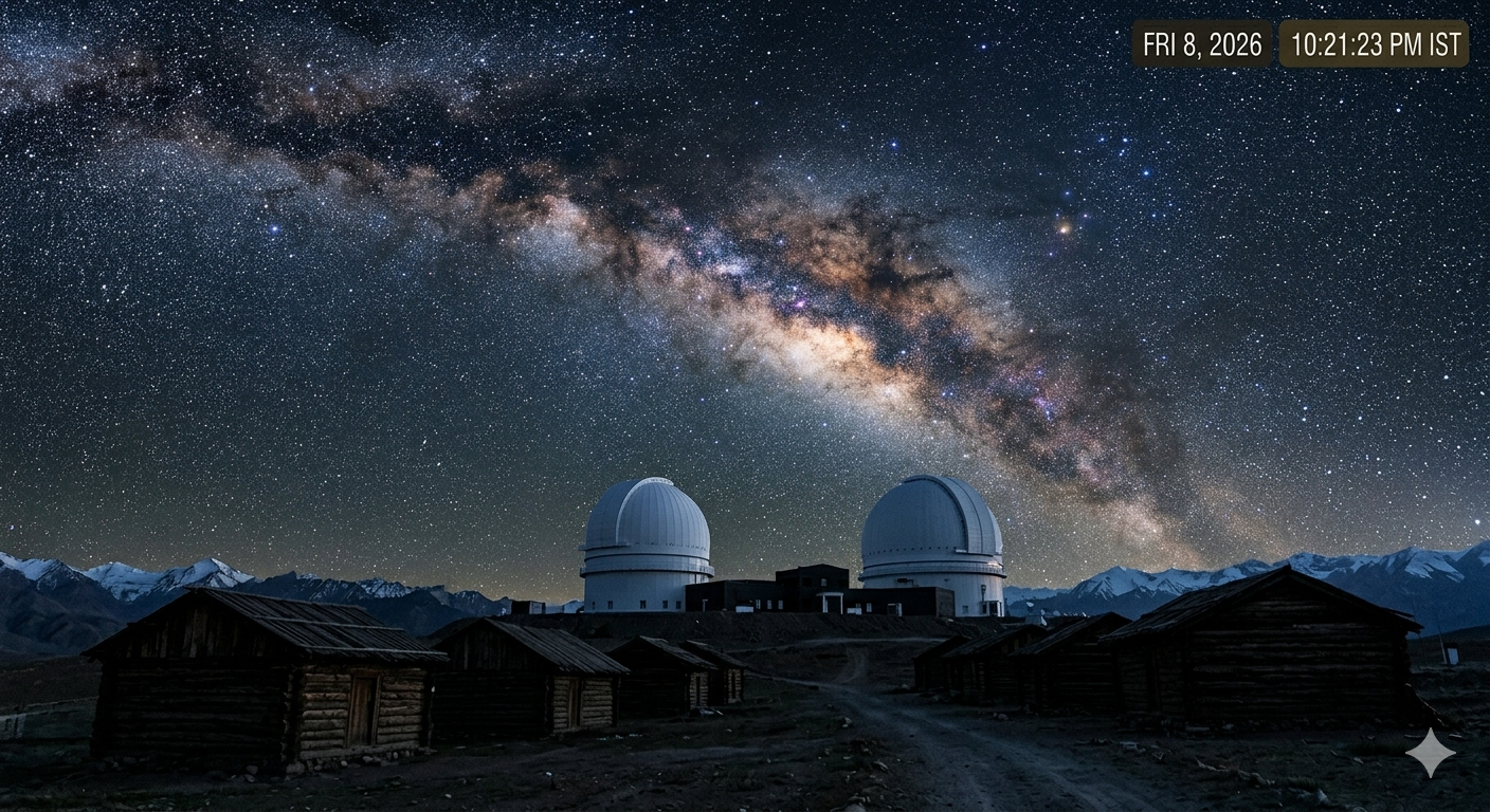 Offbeat Ladakh tour package 10 days - Hanle Dark Sky Reserve with Milky Way visible above the Indian Astronomical Observatory domes