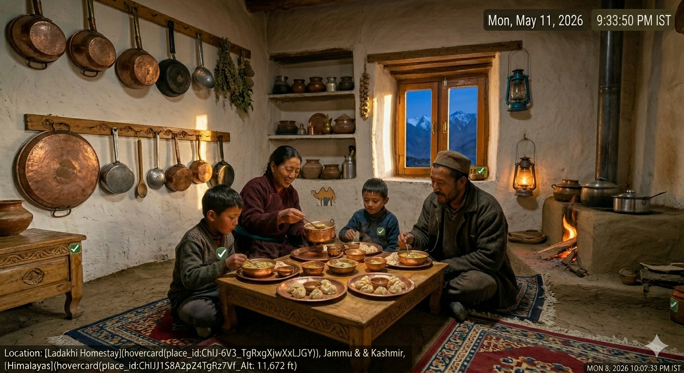 Sham Valley trek package Ladakh - Ladakhi family having dinner in traditional homestay