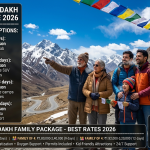 Srinagar to Ladakh family package 2026 - multi-generational family at Zojila Pass 11,575 feet, budget family 8-day ₹22,000-30,000, standard family 9-day ₹31,999-45,000, complete family 13-day ₹45,000-65,000, SUV family tour 12-day ₹38,000-85,000
