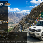 Srinagar to Leh tour package with houseboat 2026 - white 4x4 SUV at Zojila Pass 11575 feet with Kashmiri driver pointing to winding road, snow-capped peaks, prayer flags, deluxe package 9 days ₹42,900-53,900 per person, premium package ₹57,900-68,900, Srinagar-Leh-Manali circuit ₹46,180-1,00,188, ex-Mumbai package ₹59,999 with flights, budget package ₹28,000, includes houseboat stay, shikara ride, AP meals, private SUV, permits