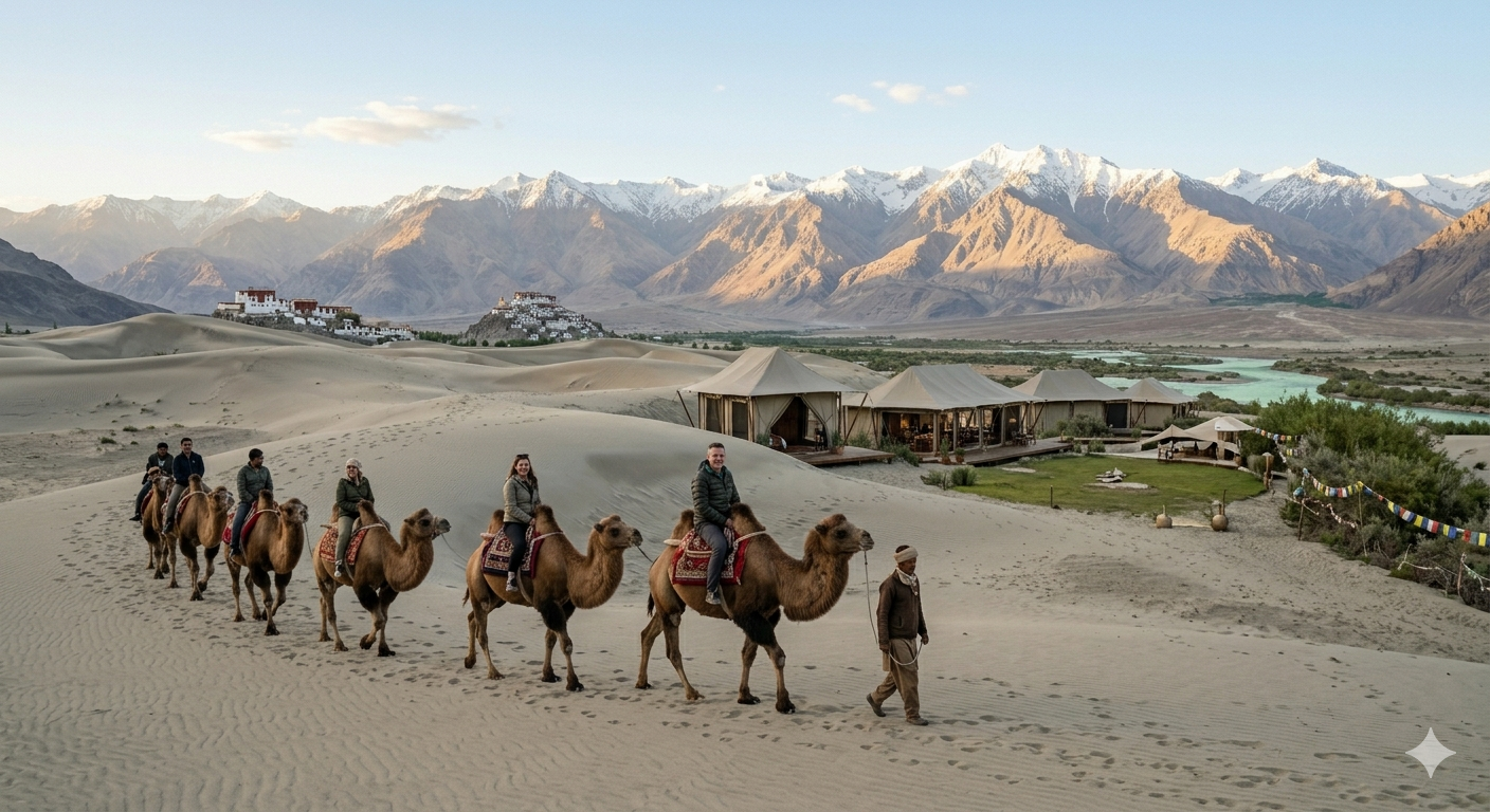  Ultimate Ladakh glamping package - Bactrian camel safari at Hunder Sand Dunes in Nubra Valley