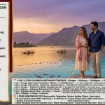 5 star Kashmir honeymoon package cost 2026 - couple at Taj Dal View infinity pool overlooking Dal Lake at sunset, rose petals floating on pool, Khyber Himalayan Resort inset, budget 5-star 6 days ₹80,000-1,20,000 per couple, premium 5-star 6 days ₹1,40,000-2,40,000, ultra luxury ₹2,50,000-3,50,000+, flights extra Delhi ₹12k-32k, Mumbai ₹20k-44k, Bengaluru ₹22k-48k, includes Taj Dal View, Khyber Himalayan Resort, WelcomHotel Pine N Peak, super-deluxe houseboat, private SUV, shikara ride, candlelight dinner, breakfast, dinner, transfers