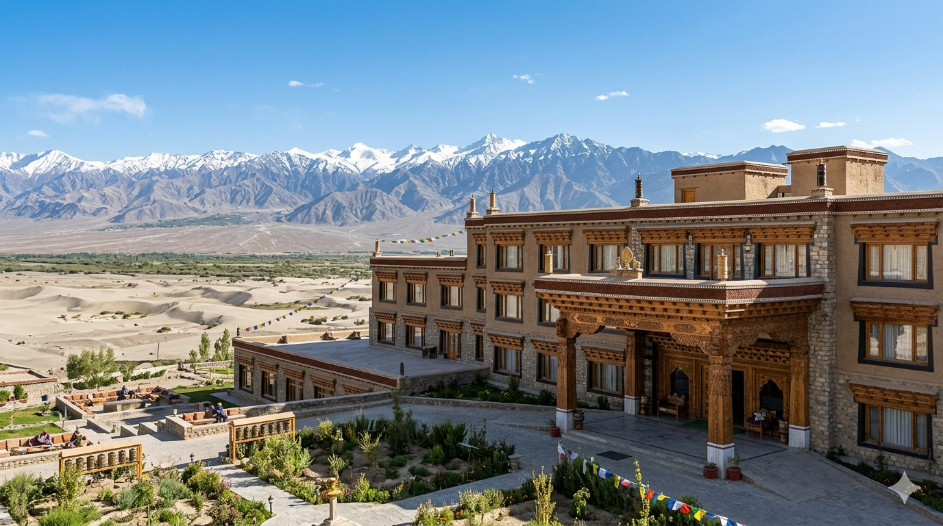 5 star hotels in Leh Ladakh 2026 - The Grand Dragon Ladakh exterior with Himalayan mountain views