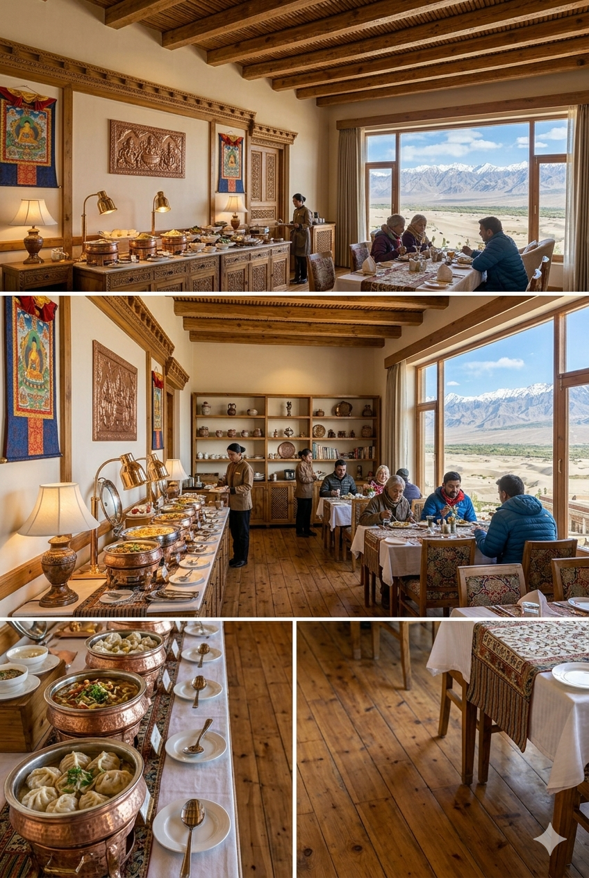5 star hotels in Leh Ladakh 2026 - dining at The Grand Dragon with mountain views