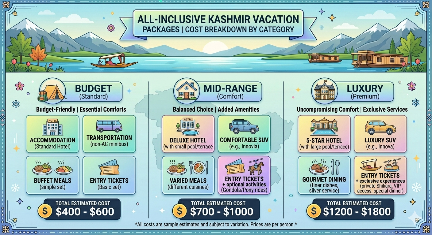 All inclusive Kashmir vacation packages 2026 - cost breakdown infographic