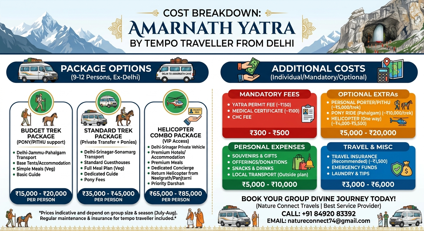  Amarnath Yatra by tempo traveller from Delhi 2026 - price breakdown infographic