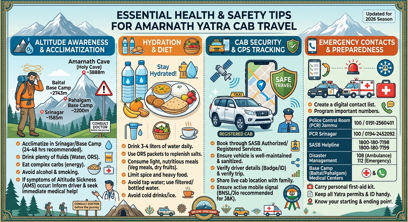 Amarnath Yatra Cab Service 2026 | ₹3,800 | Book Safe Taxi Online 10 Amarnath Yatra cab service 2026 - health and safety tips for pilgrims including altitude sickness prevention and emergency contacts