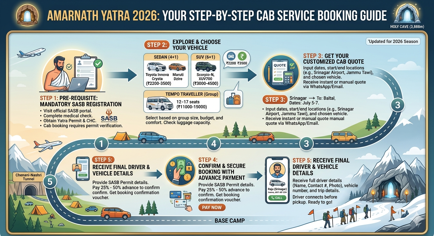 Amarnath Yatra Cab Service 2026 | ₹3,800 | Book Safe Taxi Online 9 Amarnath Yatra cab service 2026 - step by step online booking guide from registration to driver confirmation