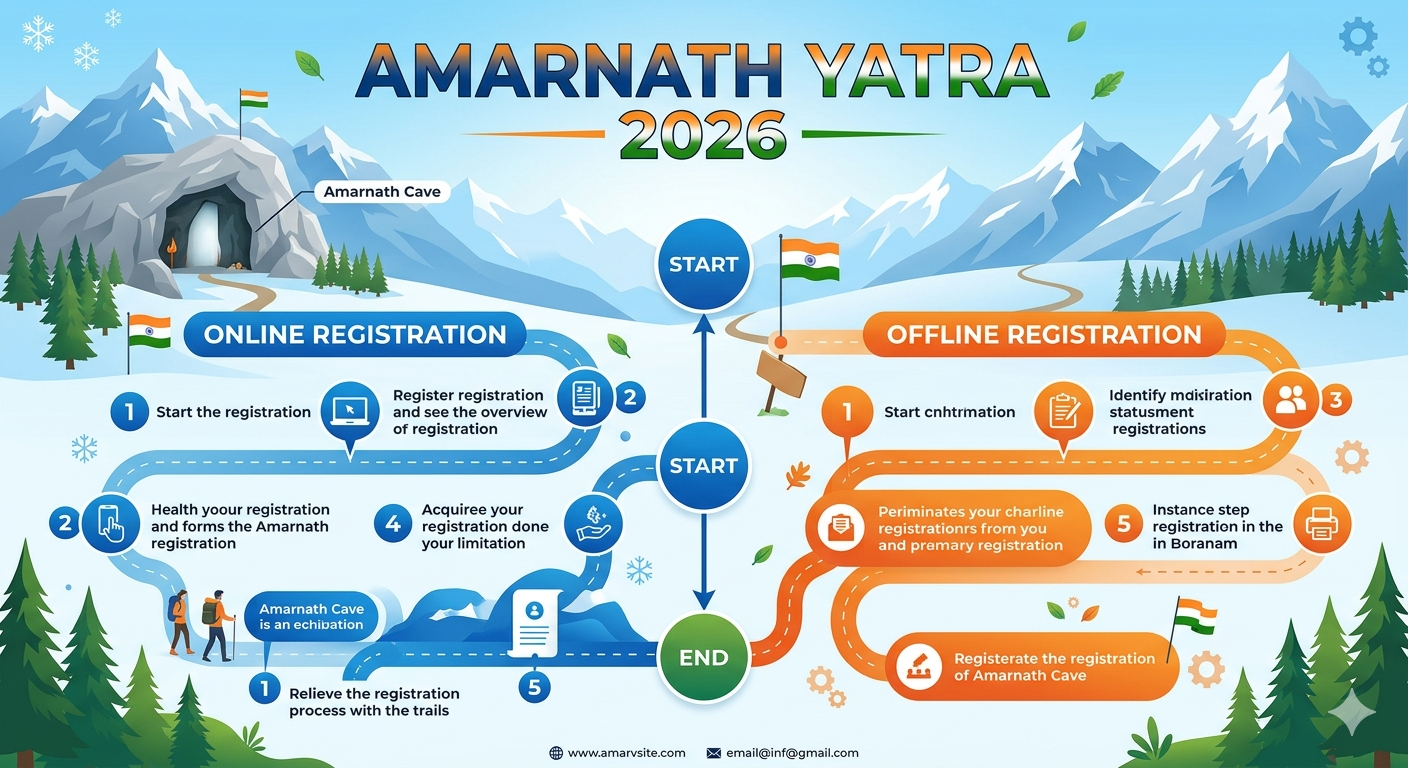 Amarnath Yatra Cost Per Person 2026 | ₹10,000-₹1,15,000 9 Amarnath Yatra cost per person 2026 - registration process infographic