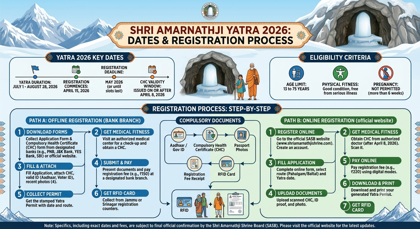  Amarnath Yatra itinerary 2026 - Pahalgam and Baltal route map