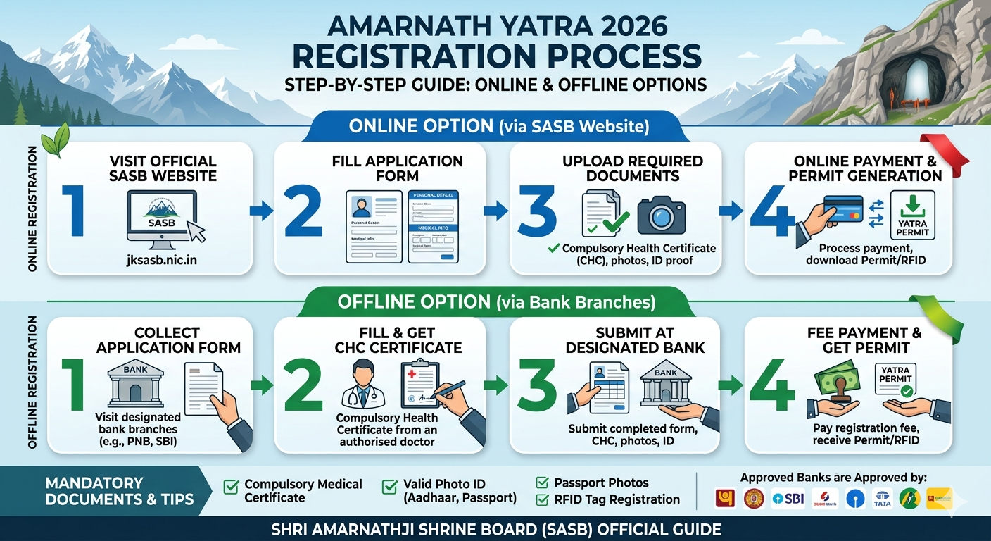 Amarnath Yatra package 2026 - registration process infographic