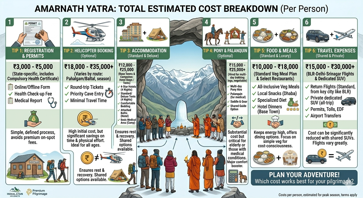 Amarnath Yatra Package Cost 2026 | ₹4,500 - ₹1,15,000 | Complete Guide 9 Amarnath Yatra package cost 2026 - complete cost breakdown infographic