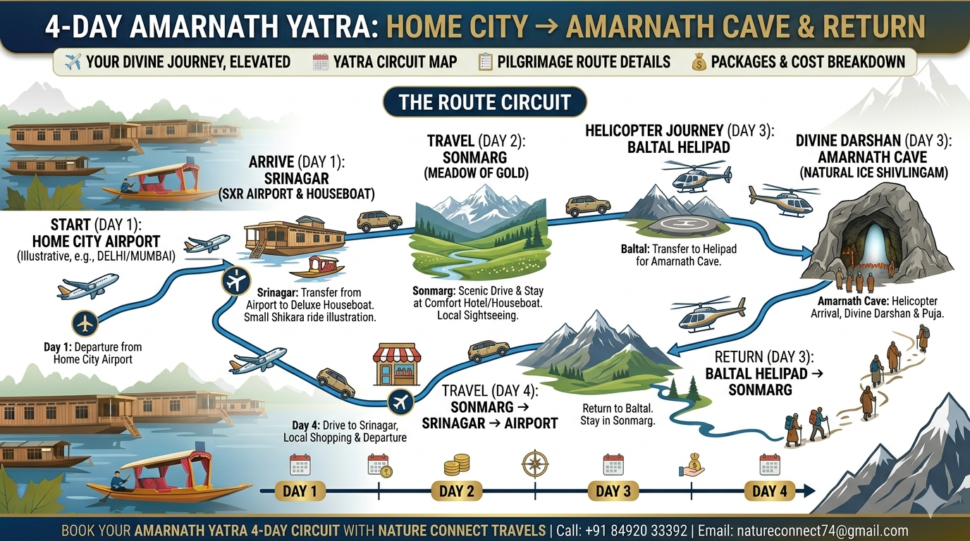 Amarnath Yatra package with flights 2026 - 4-day itinerary map