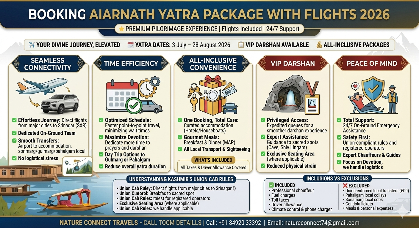 Amarnath Yatra package with flights 2026 - benefits infographic