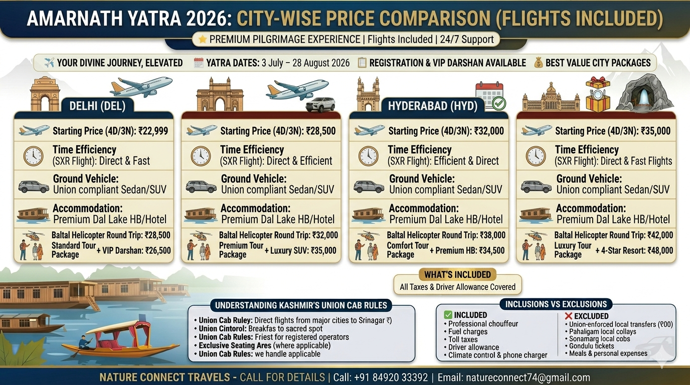 Amarnath Yatra package with flights 2026 - city-wise price comparison