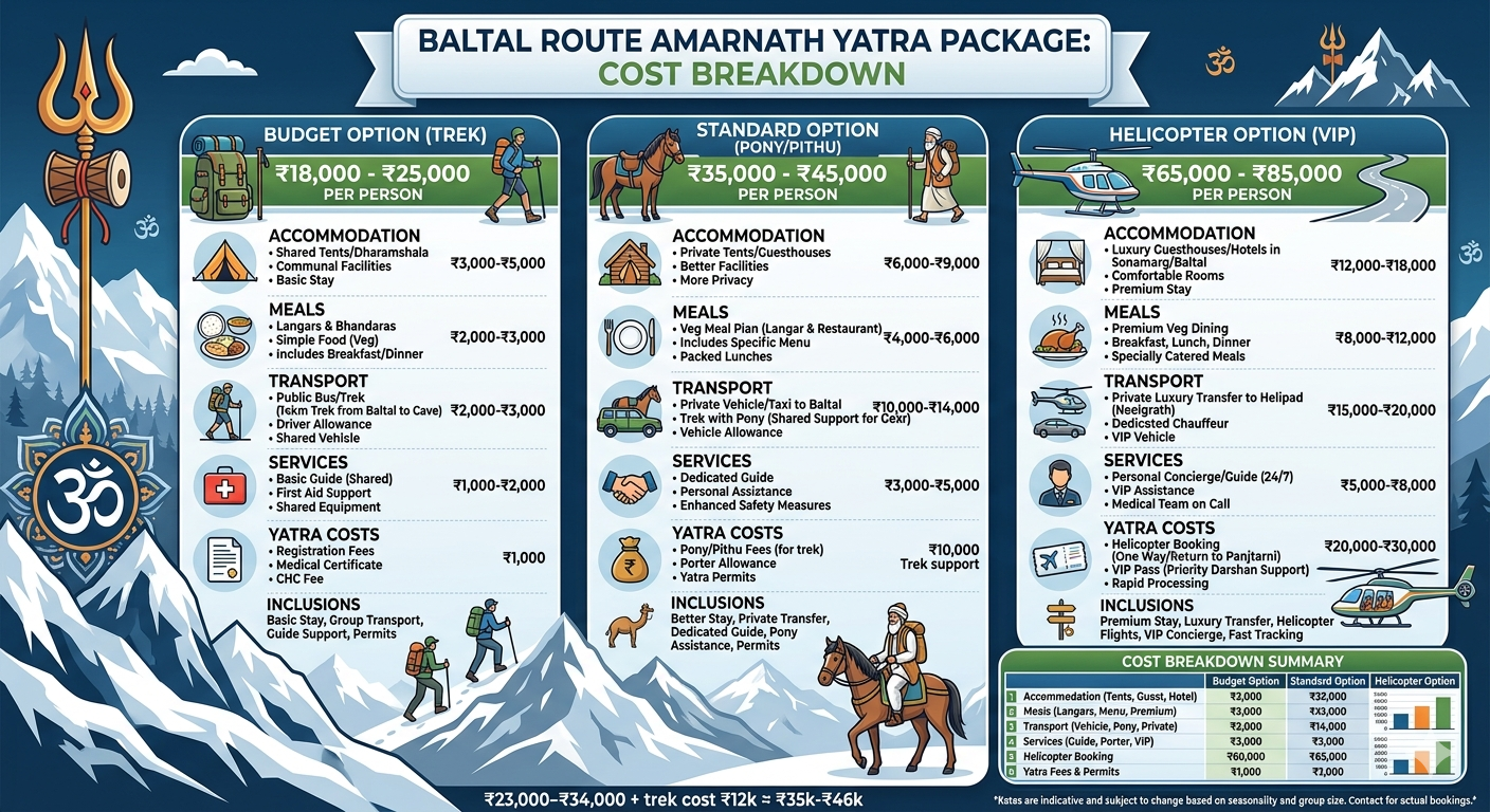 Baltal route Amarnath Yatra package 2026 - price breakdown infographic