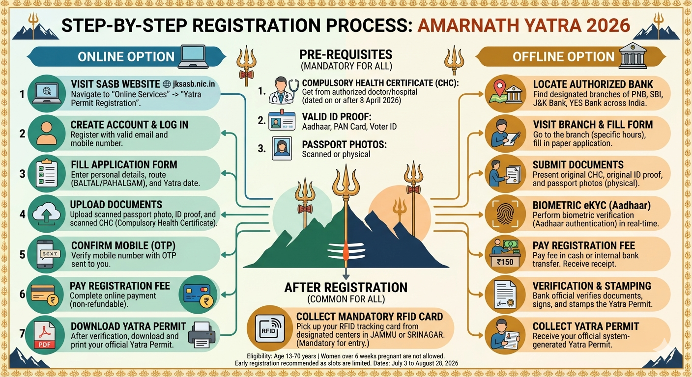 Baltal route Amarnath Yatra package 2026 - registration process infographic
