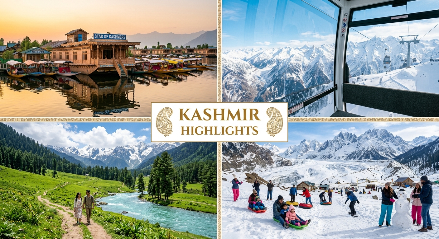 Best Kashmir tour package for 7 nights 8 days - Kashmir highlights collage