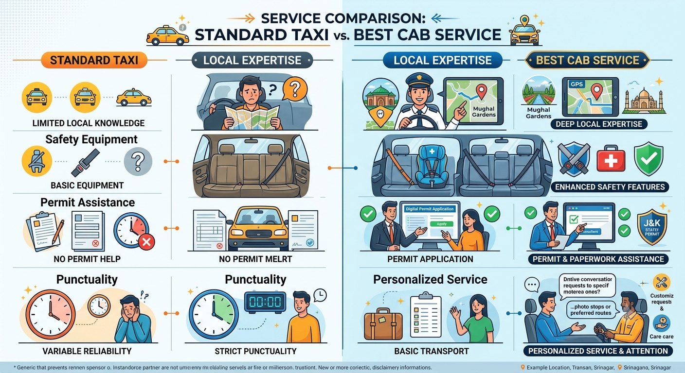 Best Cab Service in Leh Ladakh 2026 | Top-Rated Drivers | ₹3,000/Day 8 Best cab service in Leh Ladakh 2026 - features comparison showing professional drivers, safety equipment, permit assistance, and personalized service