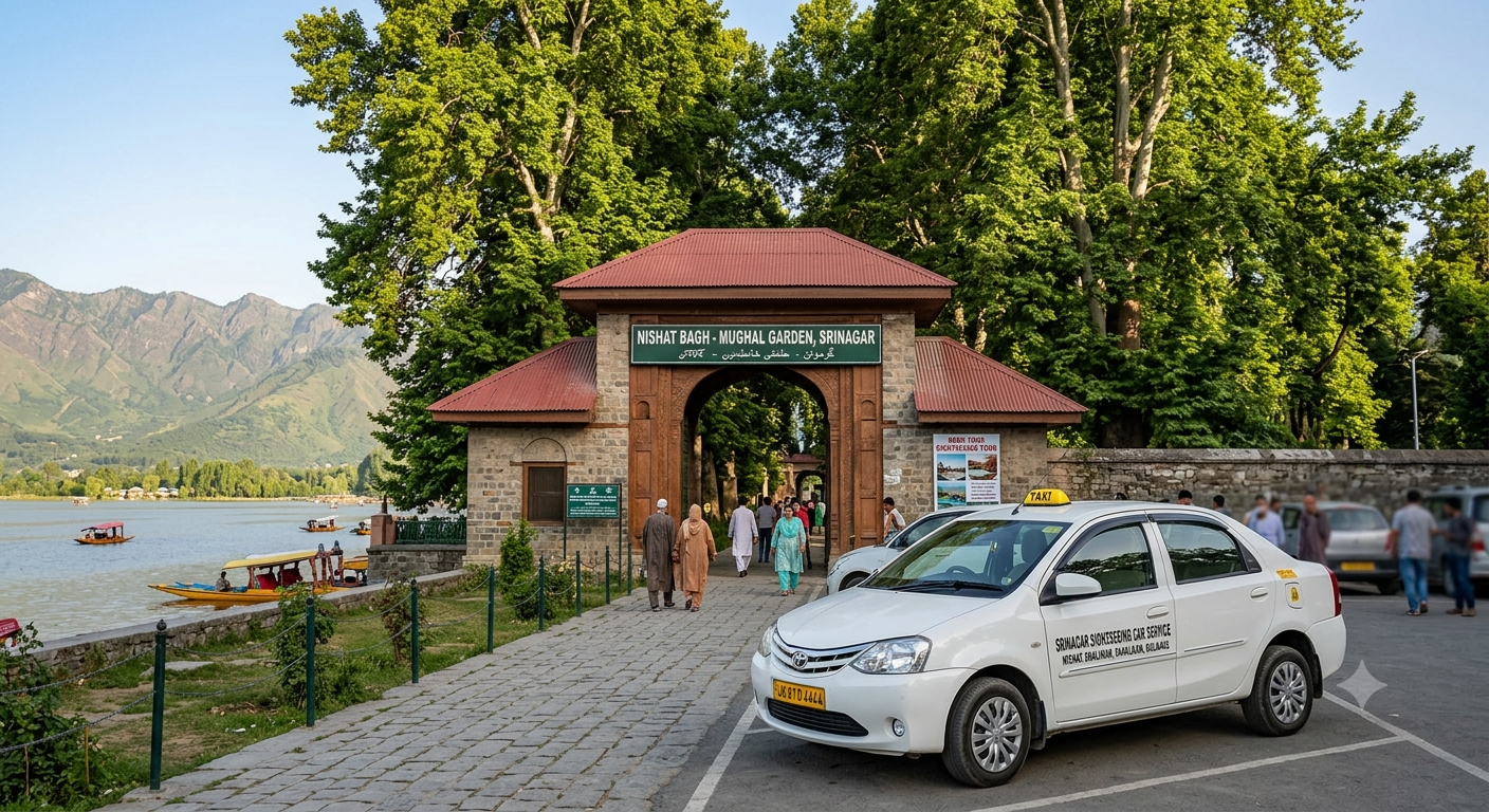 Best cab service in Srinagar for sightseeing 2026 - cab at Nishat Bagh Mughal Garden