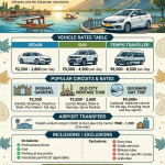 Best cab service in Srinagar for sightseeing 2026 infographic - sedan, SUV, and tempo traveller rates for city tours
