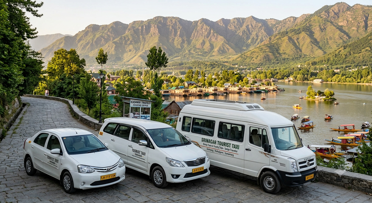 Best cab service in Srinagar for sightseeing 2026 - vehicle options sedan, SUV, and tempo traveller